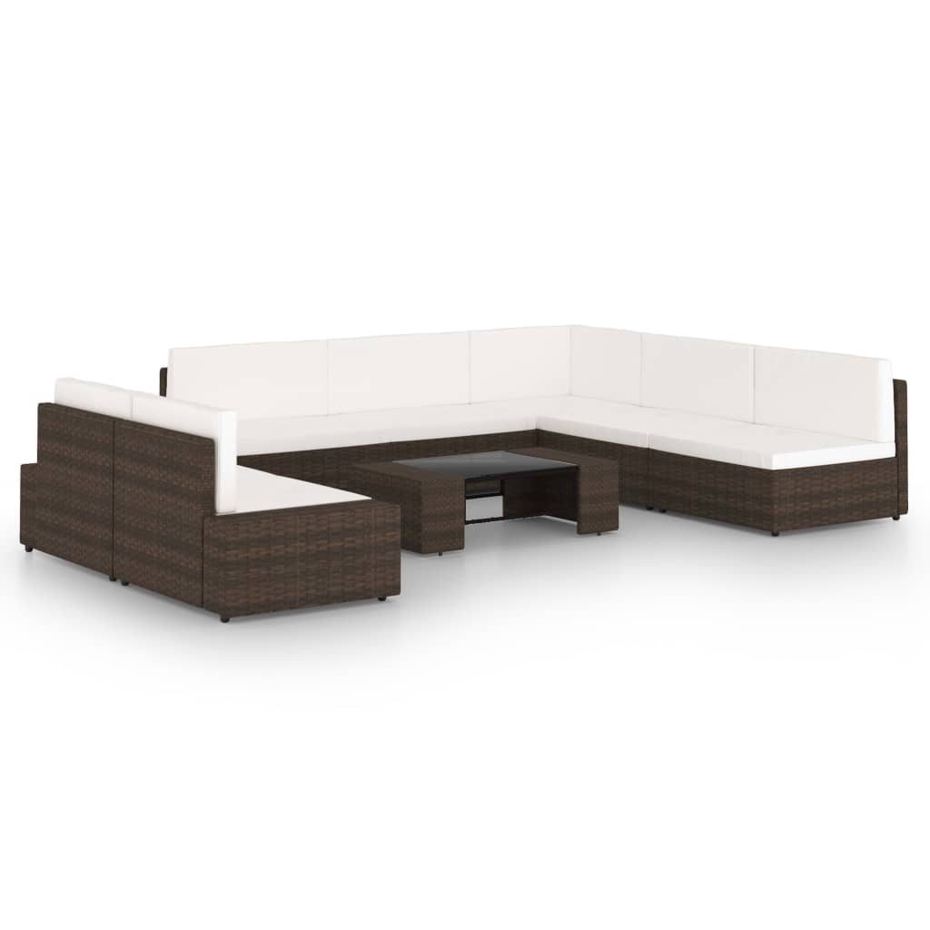8-tlg. Garten-Lounge-Set mit Kissen Braun Poly Rattan