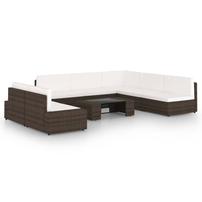 8-tlg. Garten-Lounge-Set mit Kissen Braun Poly Rattan