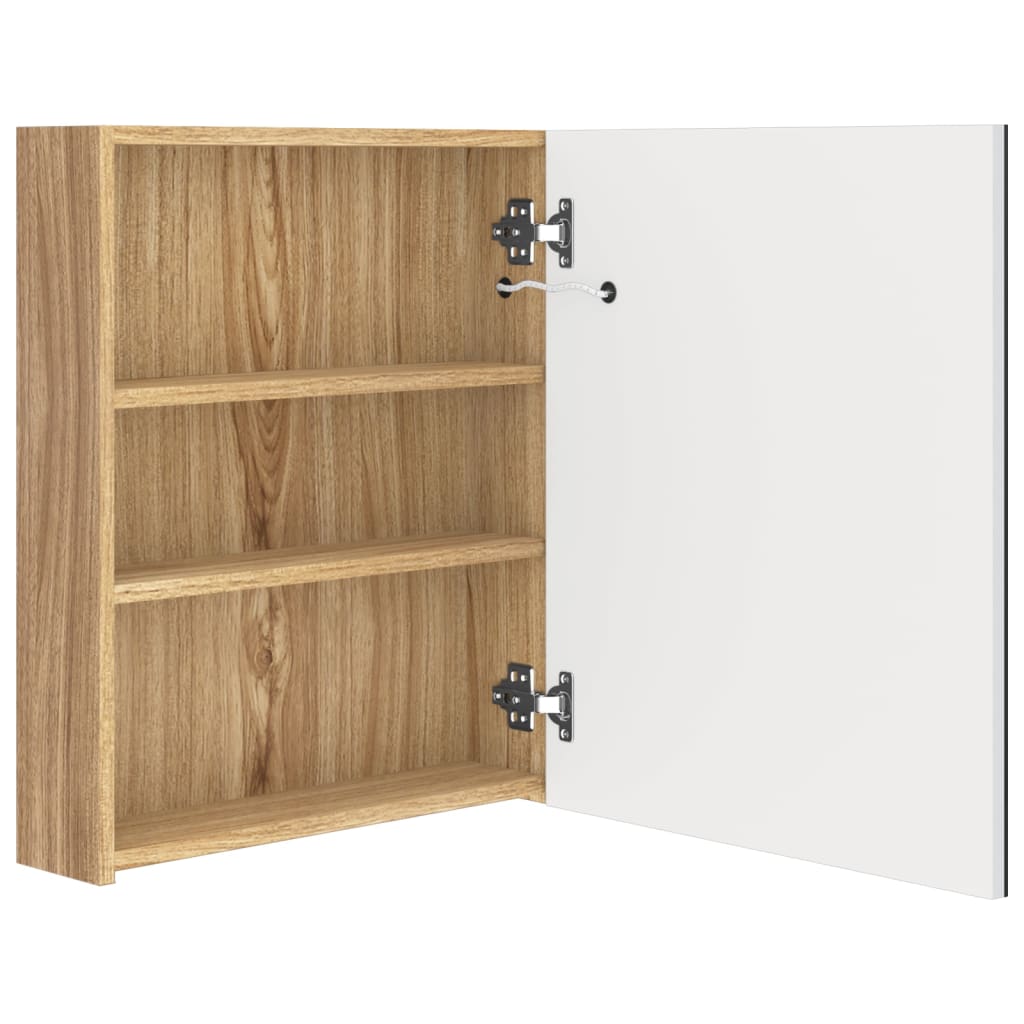 LED-Bad-Spiegelschrank Weiß und Eichen-Optik 50x14x60 cm