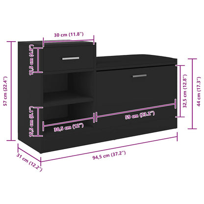 Schuhbank Schwarz 94,5x31x57 cm Holzwerkstoff