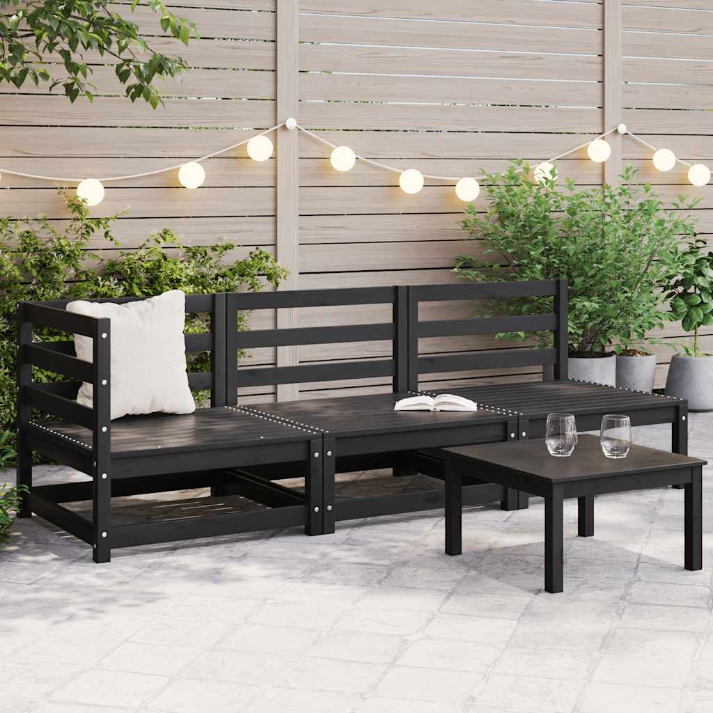 3-tlg. Garten-Lounge-Set Schwarz Massivholz Kiefer