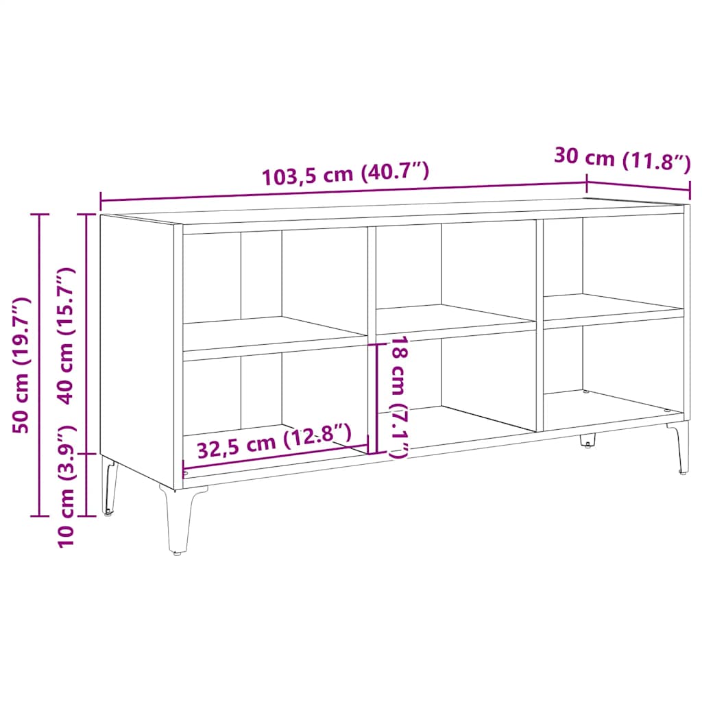TV-Schrank mit Metallbeinen Weiß 103,5x30x50 cm