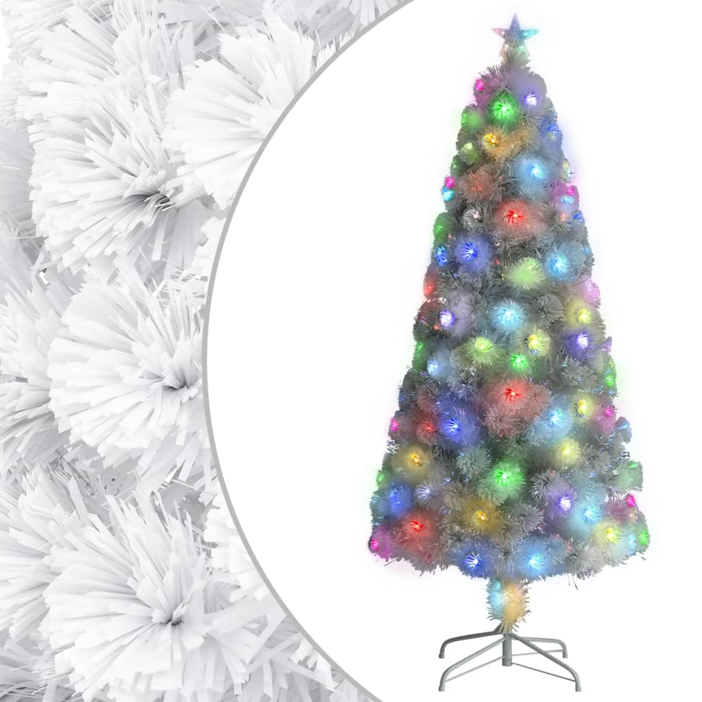 Künstlicher Weihnachtsbaum mit Beleuchtung Weiß 150cm Glasfaser