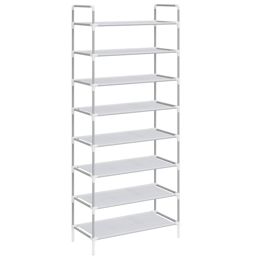 Schuhregal mit 8 Böden Metall und Vliesstoff Silbern