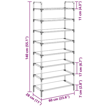 Schuhregal mit 8 Böden Metall und Vliesstoff Silbern