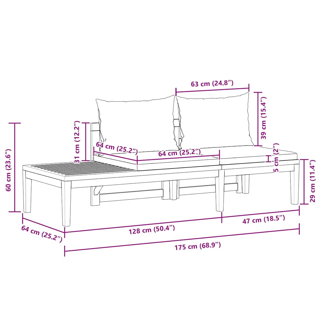 Gartenbank mit Tisch & Cremeweißen Kissen Massivholz Akazie