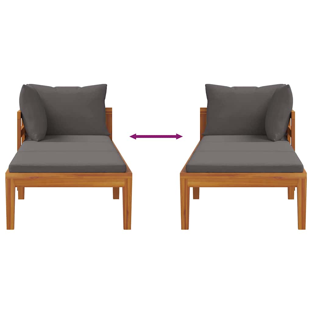 Sonnenliege mit 1 Armlehne Dunkelgrau Massivholz Akazie