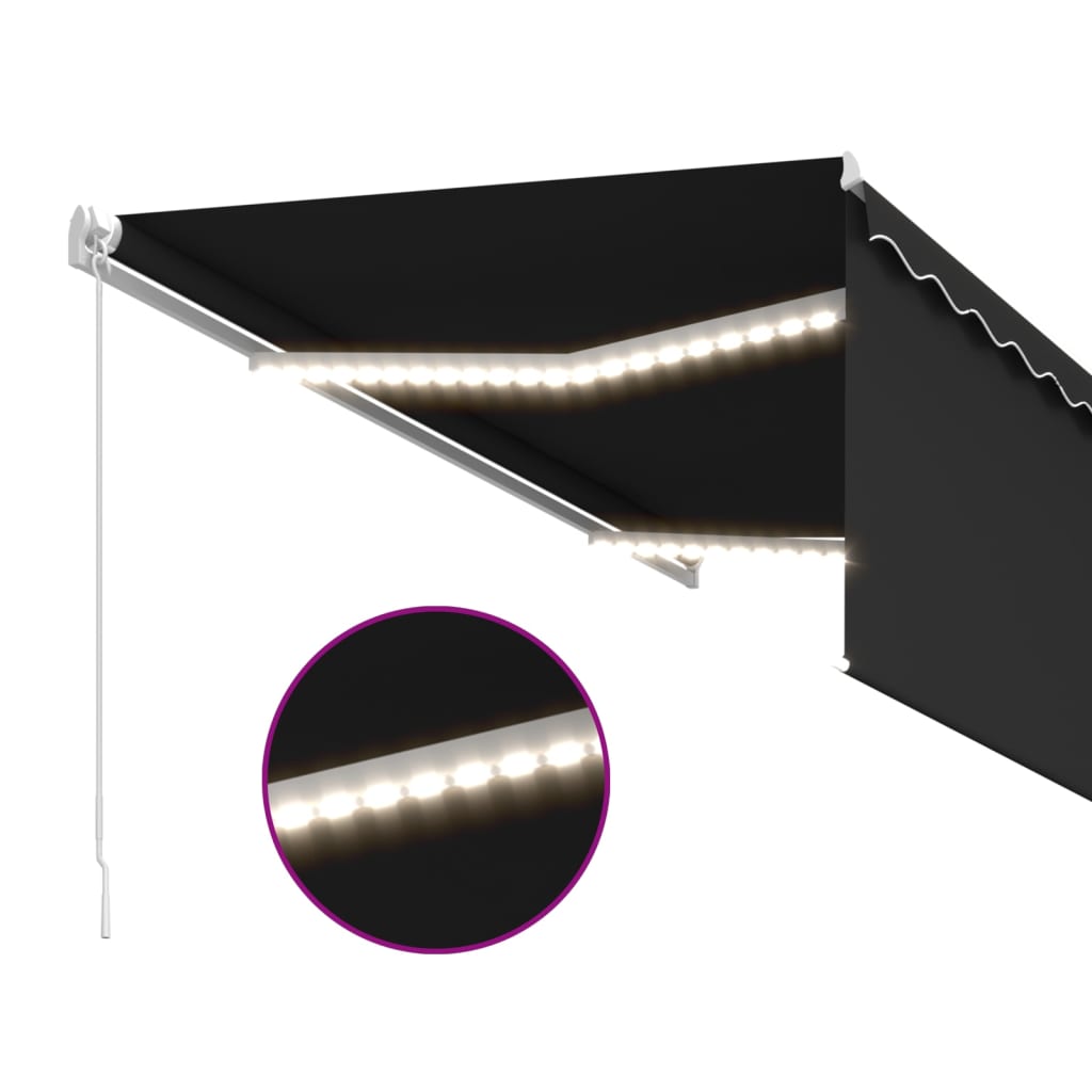 Markise Manuell Einziehbar mit Rollo & LED 3x2,5m Anthrazit