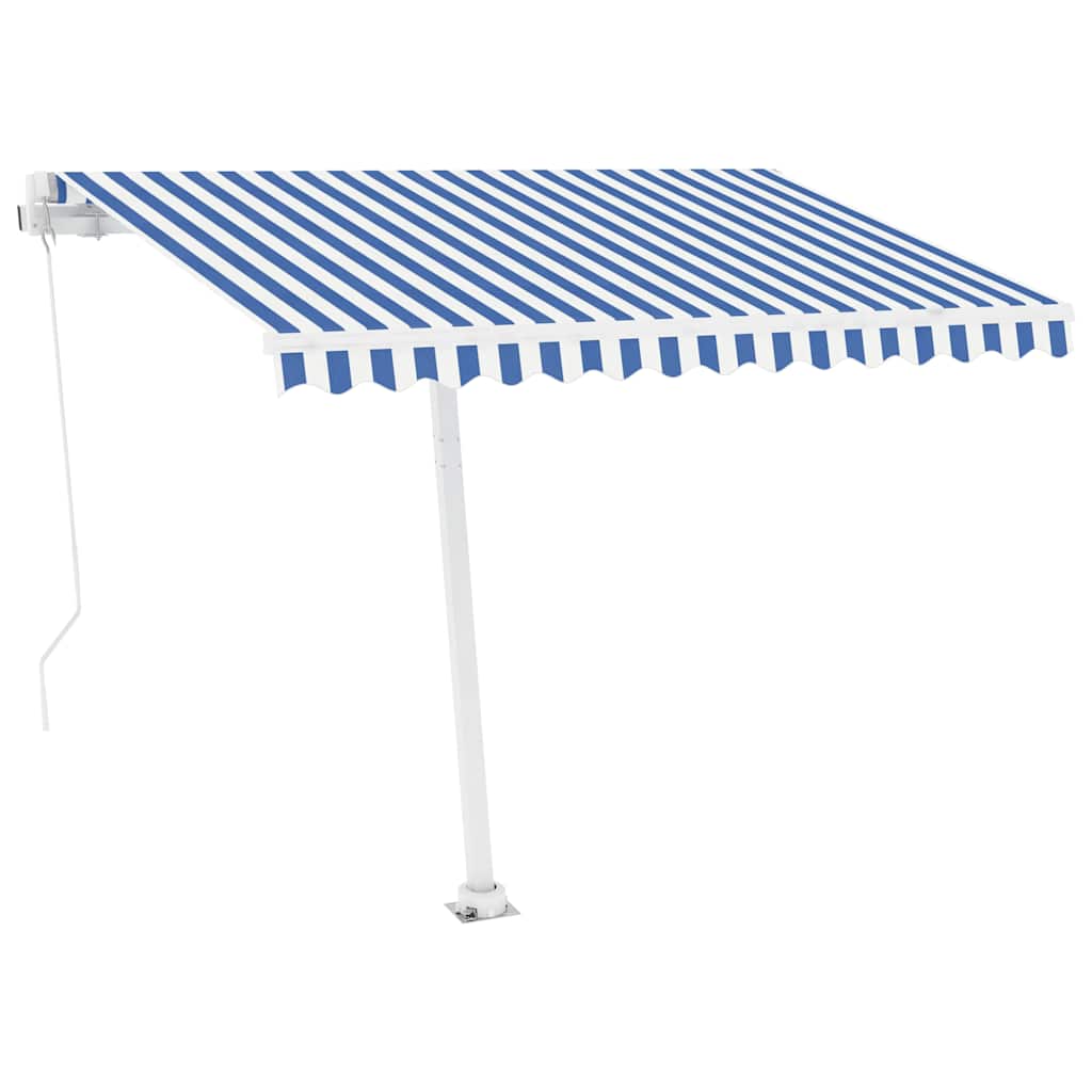 Markise Manuell Einziehbar mit LED 300x250 cm Blau Weiß