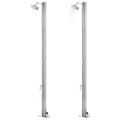 Gartendusche mit Brauner Bodenplatte 220 cm Edelstahl