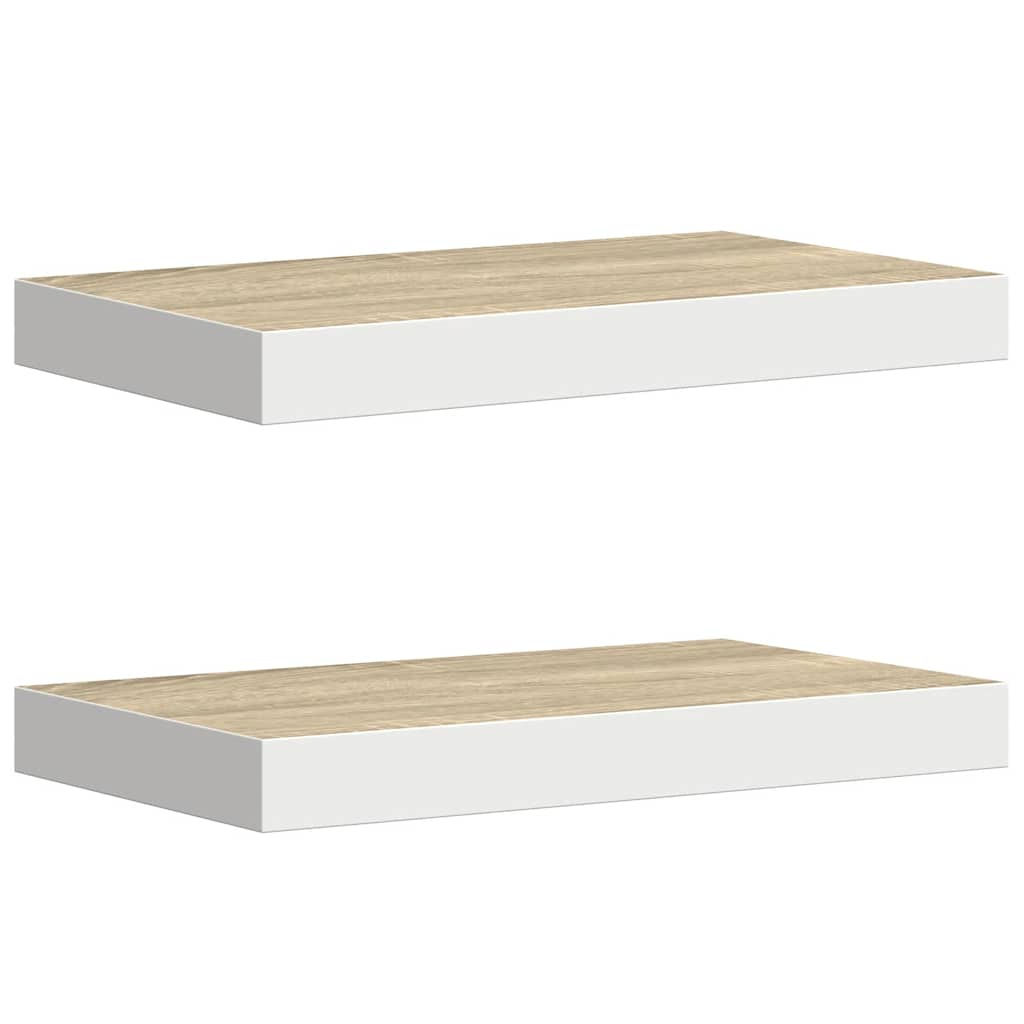 Schweberegale 2 Stk. Eichen-Optik und Weiß 50x23x3,8 cm MDF