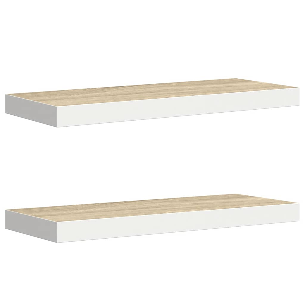 Schweberegale 2 Stk. Eichen-Optik und Weiß 60x23,5x3,8 cm MDF