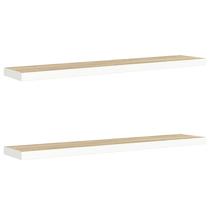 Schweberegale 2 Stk. Eichen-Optik und Weiß 120x23,5x3,8 cm MDF