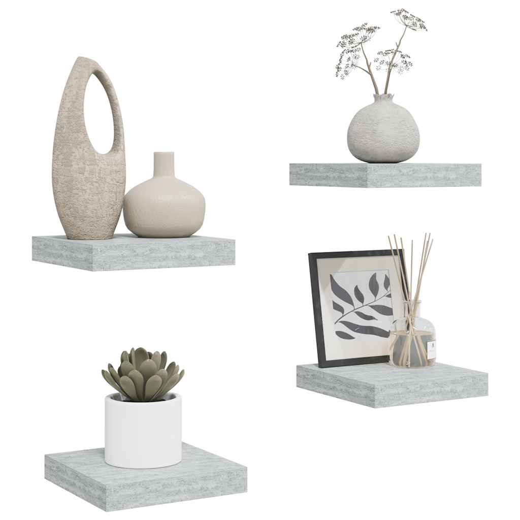 Schweberegale 4 Stk. Betongrau 23x23,5x3,8 cm MDF