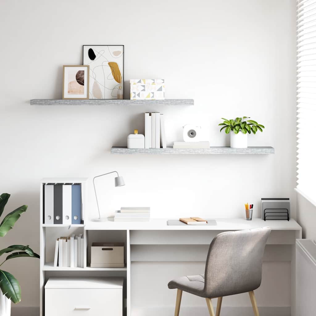 Schweberegale 2 Stk. Betongrau 120x23,5x3,8 cm MDF