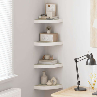 Eck-Schweberegale 4 Stk. Eichen-Optik und Weiß 25x25x3,8 cm MDF