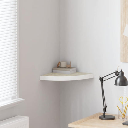 Eck-Schweberegal Eichen-Optik und Weiß 35x35x3,8 cm MDF