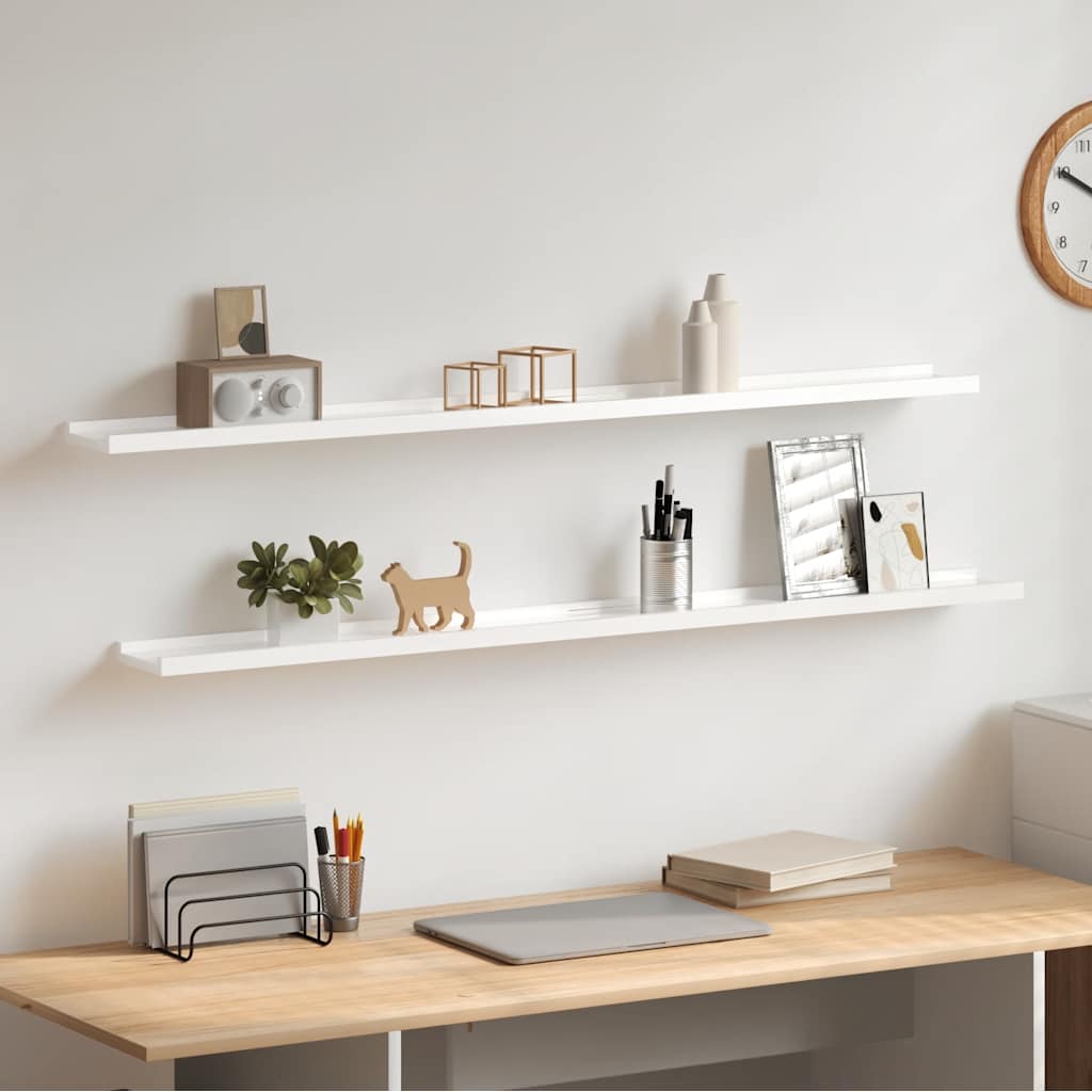 Wandregale 2 Stk. Hochglanz-Weiß 115x9x3 cm