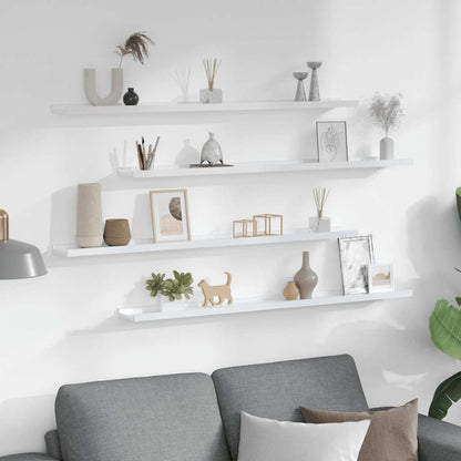 Wandregale 4 Stk. Hochglanz-Weiß 100x9x3 cm
