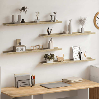 Wandregale 4 Stk. Weiß und Sonoma-Eiche 80x9x3 cm