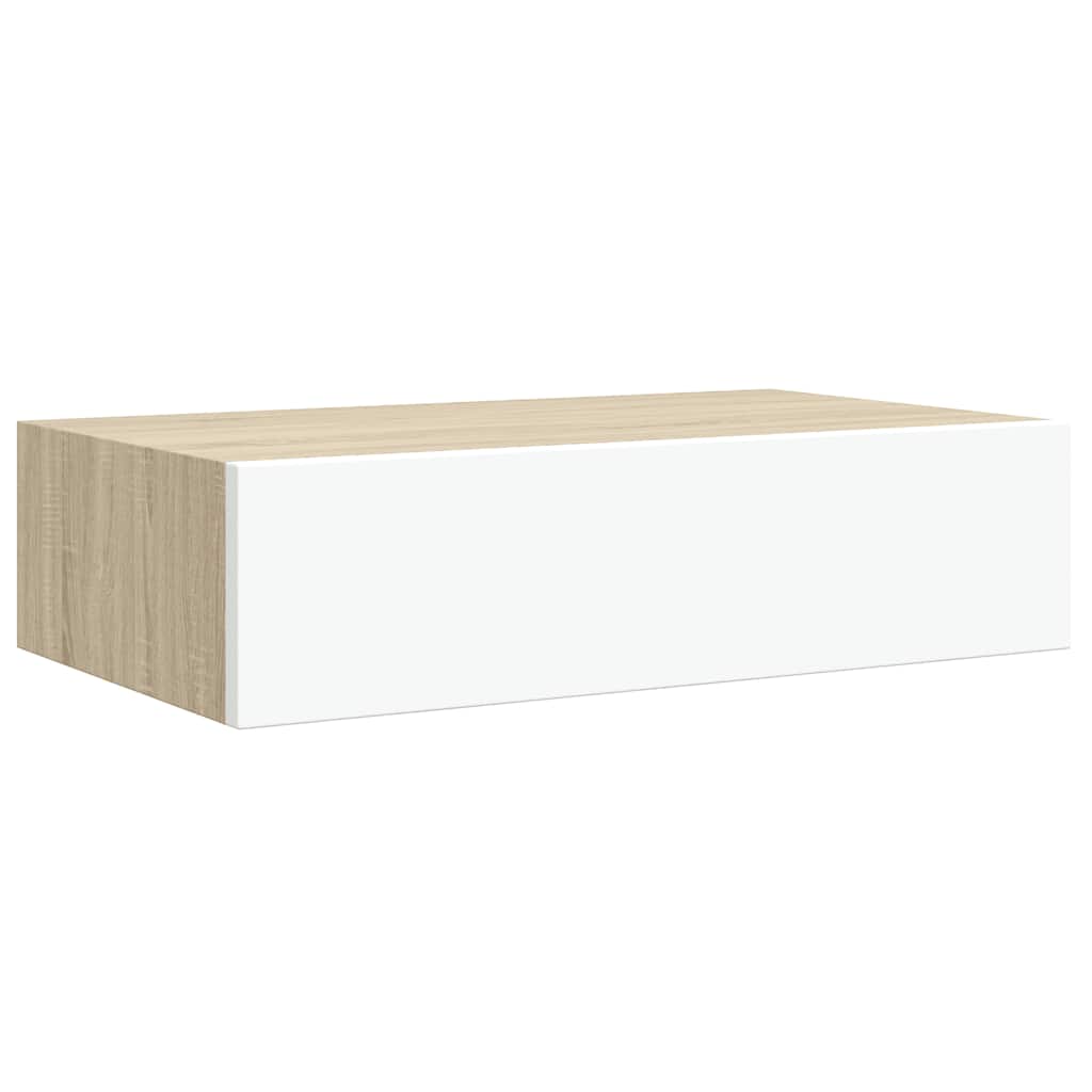 Wandmontiertes Schubladenregal Eiche und Weiß 40 x 23,5 x 10 cm MDF