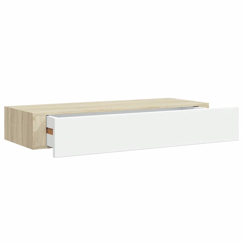 Wandmontiertes Schubladenregal Eiche und Weiß 60 x 23,5 x 10 cm MDF