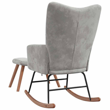 Schaukelstuhl mit Hocker Hellgrau Samt