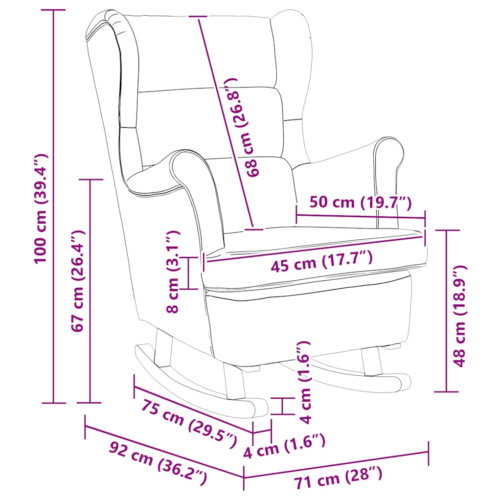 Schaukelstuhl Ohrensessel Gelb Samt und Massivholz