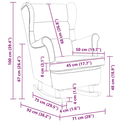 Schaukelstuhl Ohrensessel Braun Samt und Massivholz
