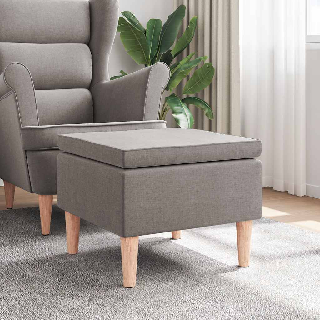 Hocker mit Holzbeinen Taupe Stoff