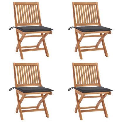 Klappbare Gartenstühle mit Kissen 4 Stk. Massivholz Teak