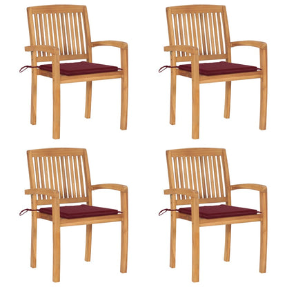 Stapelbare Gartenstühle mit Kissen 4 Stk. Massivholz Teak