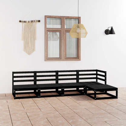 5-tlg. Garten-Lounge-Set Schwarz Massivholz Kiefer