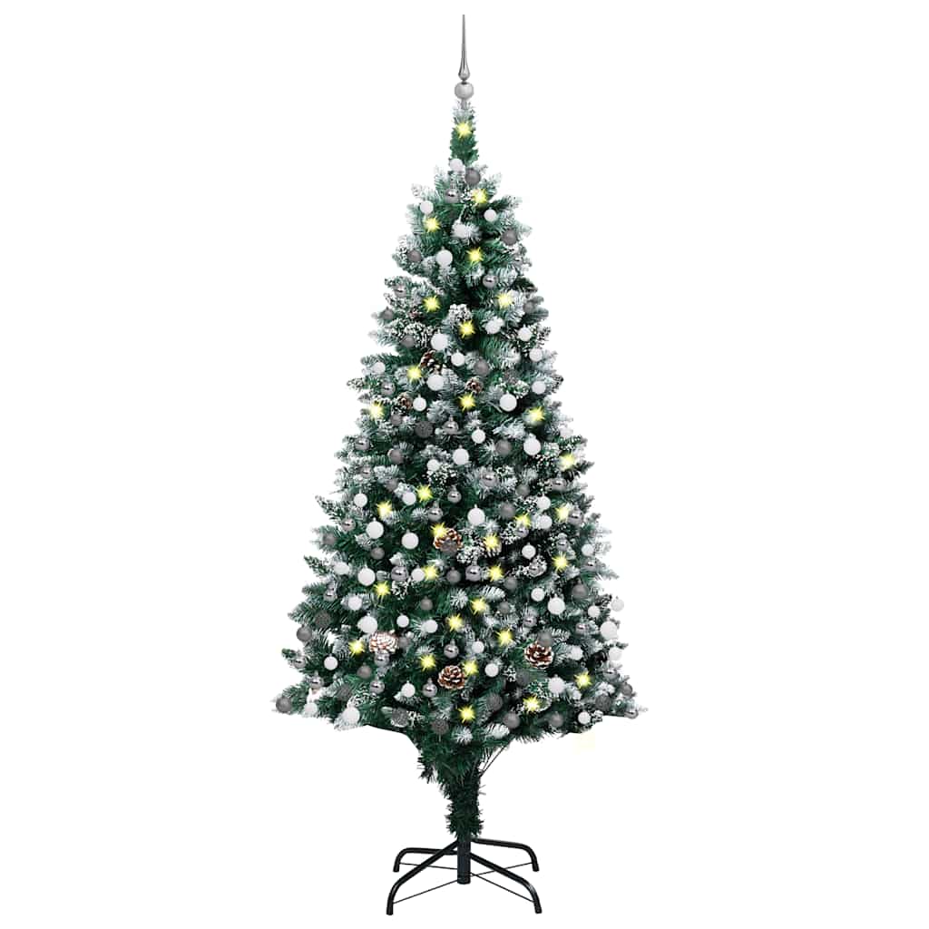 Künstlicher Weihnachtsbaum mit LEDs Kugeln Zapfen 210 cm