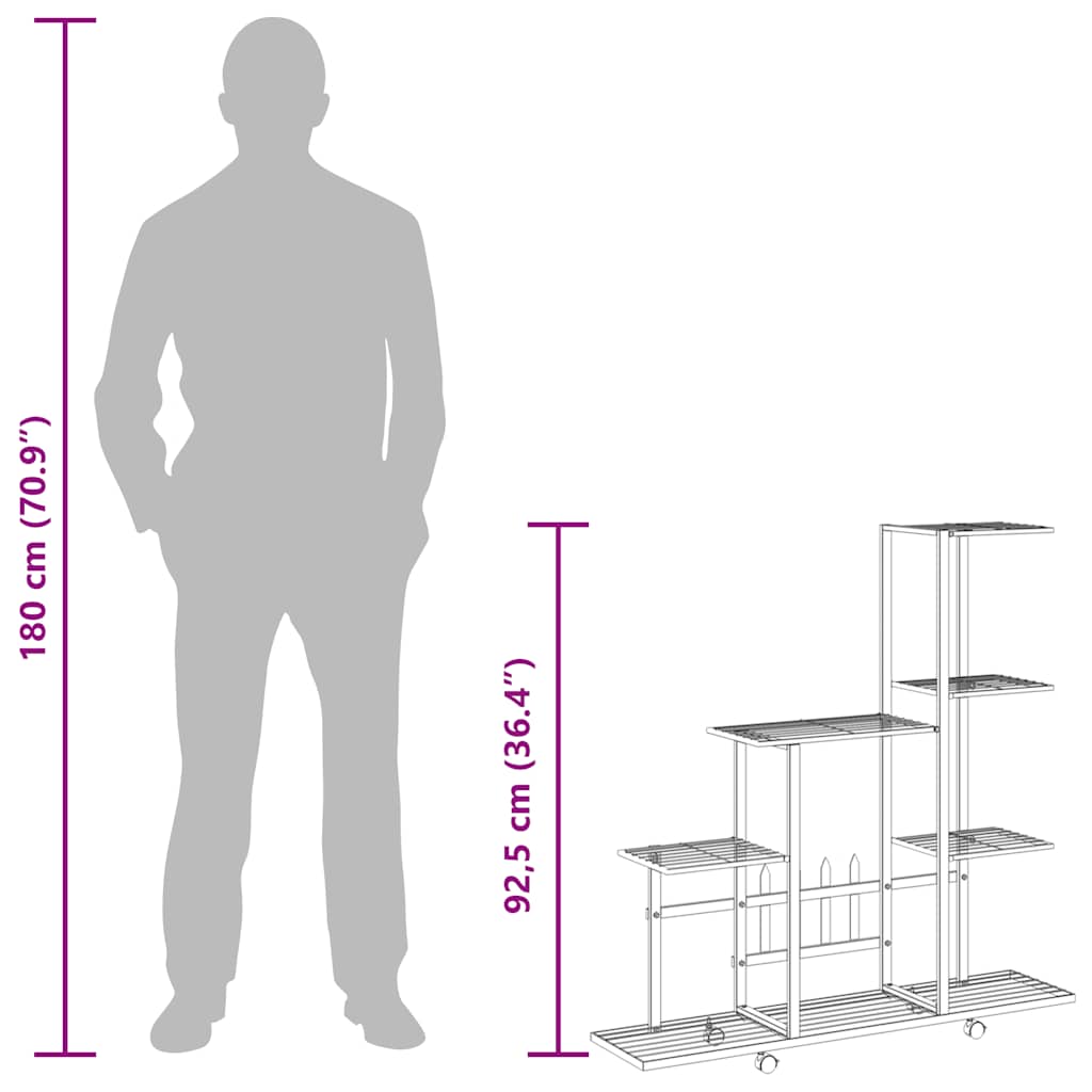 Blumenständer auf Rollen 94,5x25x92,5 cm Schwarz Metall