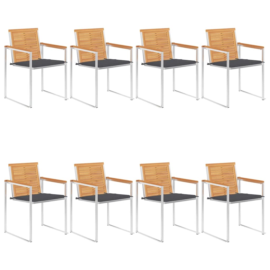 8 Stk. Gartenstühle mit Kissen Massivholz Teak