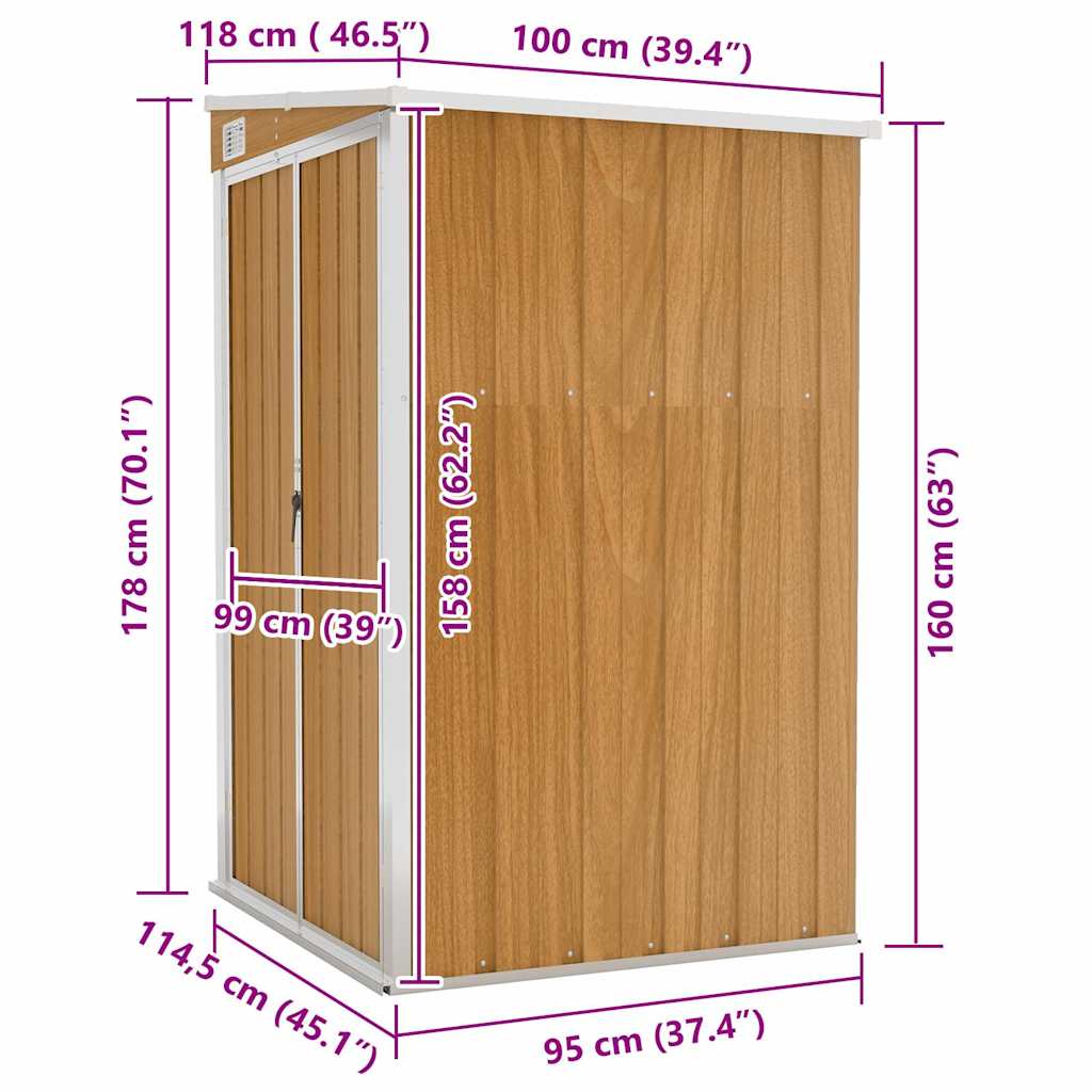 Anbauschuppen Braun 118x100x178 cm Verzinkter Stahl