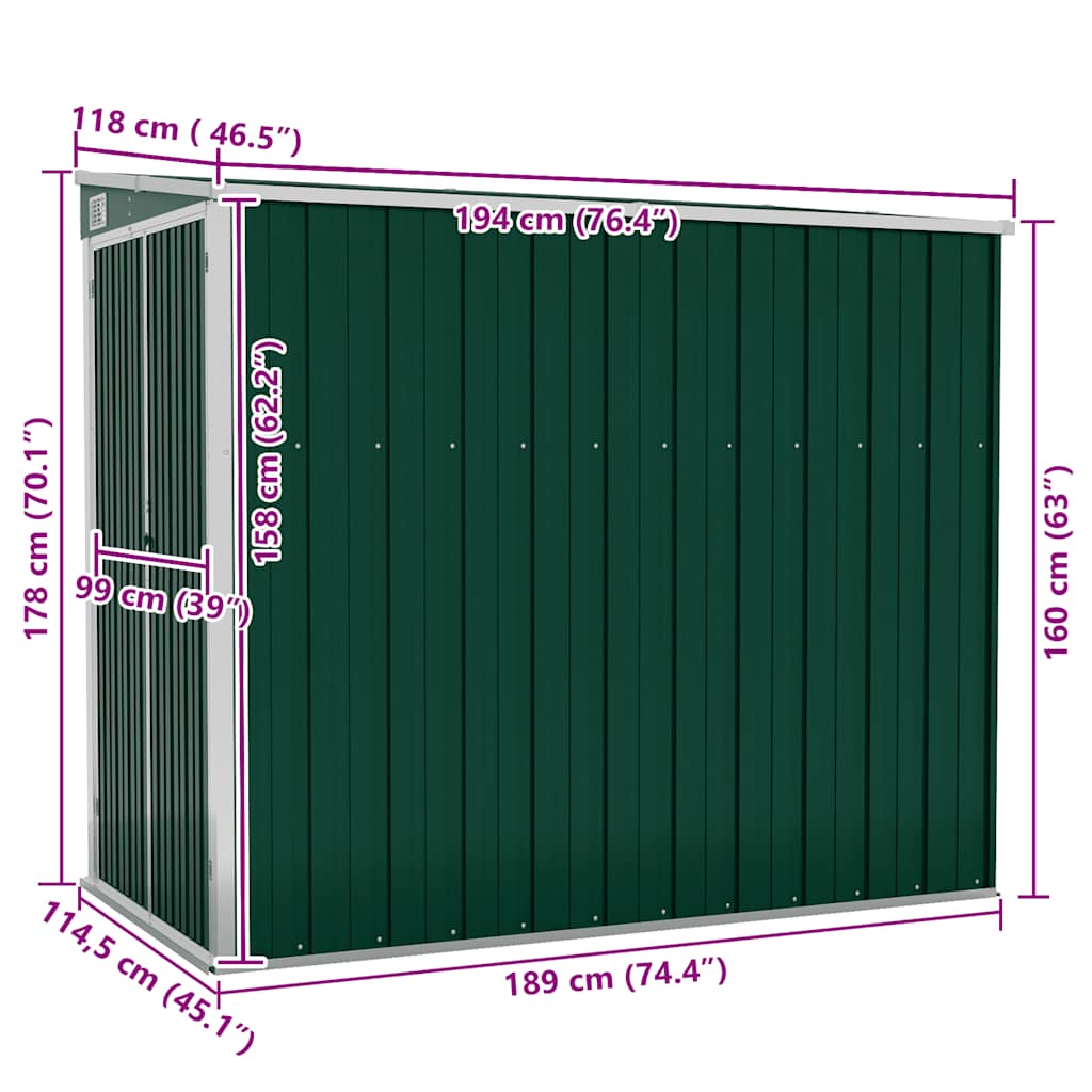 Anbauschuppen Grün 118x194x178 cm Verzinkter Stahl