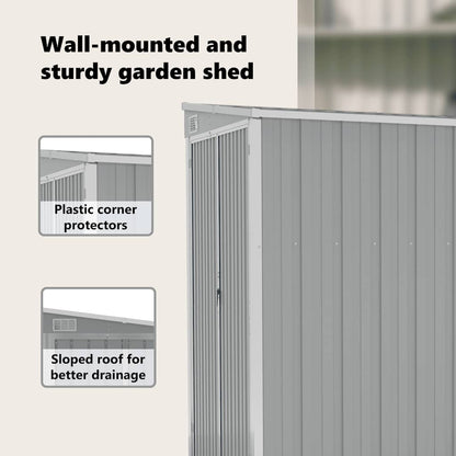 Anbauschuppen Grau 118x194x178 cm Verzinkter Stahl