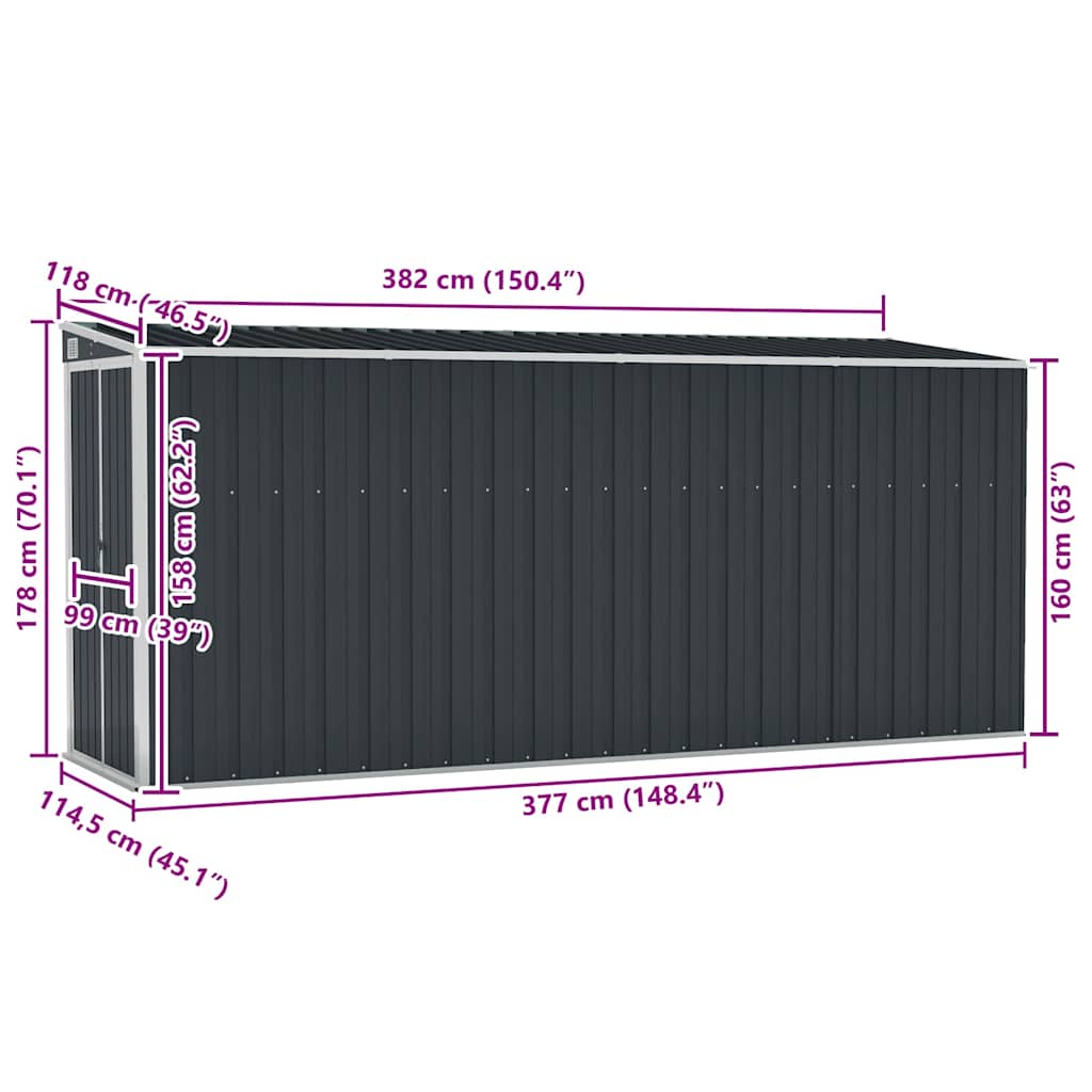 Anbauschuppen Anthrazit 118x382x178 cm Verzinkter Stahl