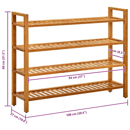 Schuhregal mit 4 Etagen 100x27x80 cm Massivholz Eiche