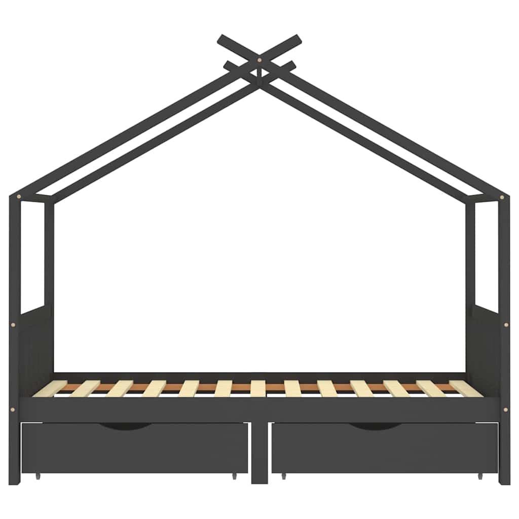 Kinderbett mit Schubladen Dunkelgrau Massivholz Kiefer 90x200cm