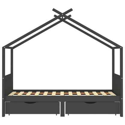 Kinderbett mit Schubladen Dunkelgrau Massivholz Kiefer 90x200cm