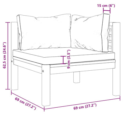 Ecksofas 2 Stk. mit Dunkelgrauen Kissen Massivholz Teak