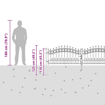 Gartentor Kampen mit Speerspitze Schwarz 302 x 78 cm Stahl