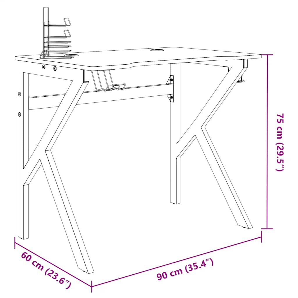 Gaming-Schreibtisch mit K-Gestell Schwarz 90x60x75 cm
