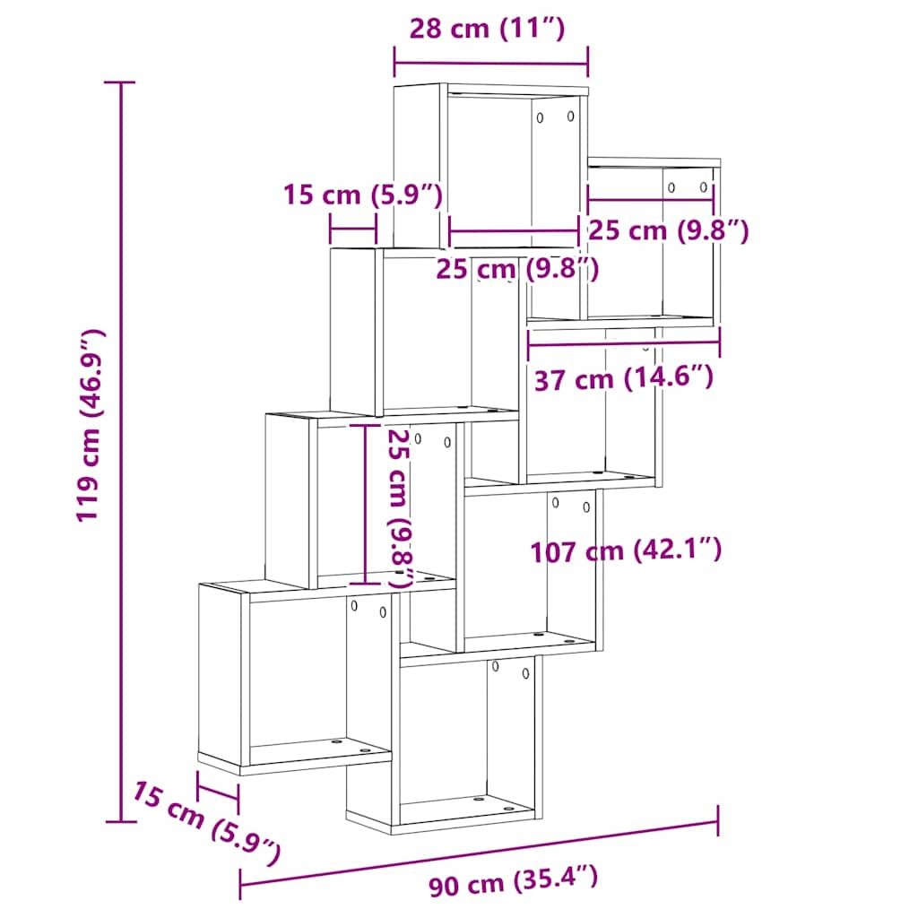 Würfelregal Sonoma-Eiche 90x15x119 cm Holzwerkstoff