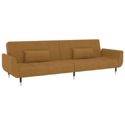 Schlafsofa 2-Sitzer mit 2 Kissen Braun Samt