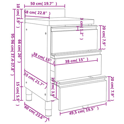 Gewerbe-Küchenschrank mit 3 Schubladen 50x60x96 cm