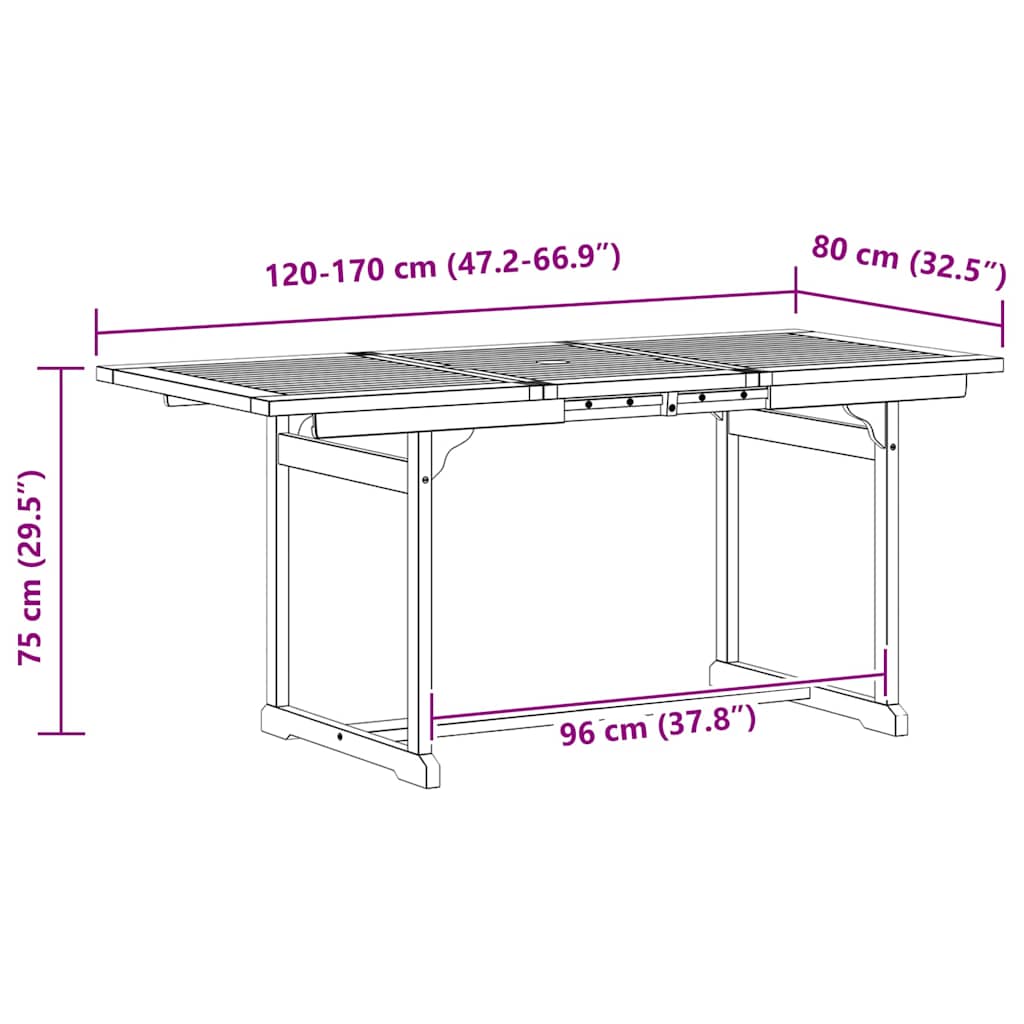 Garten-Esstisch (120-170)x80x75 cm Massivholz Akazie